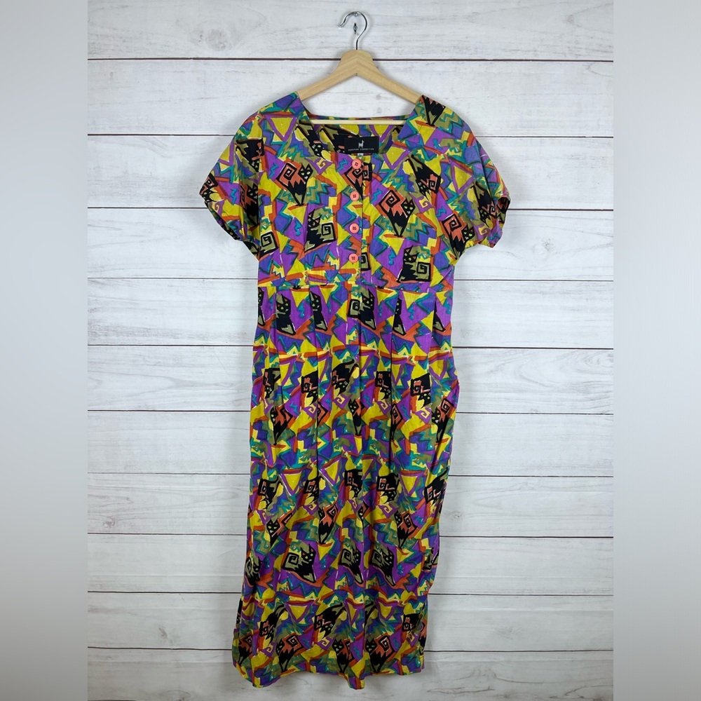 Peruvian Connection Black Cat Dress Large